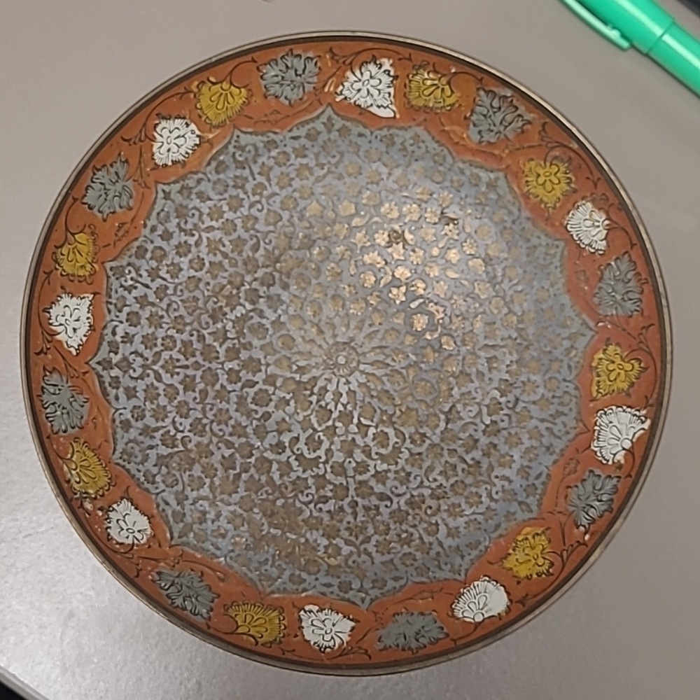 Vintage Brass Bowl with Intricate Enamel Design